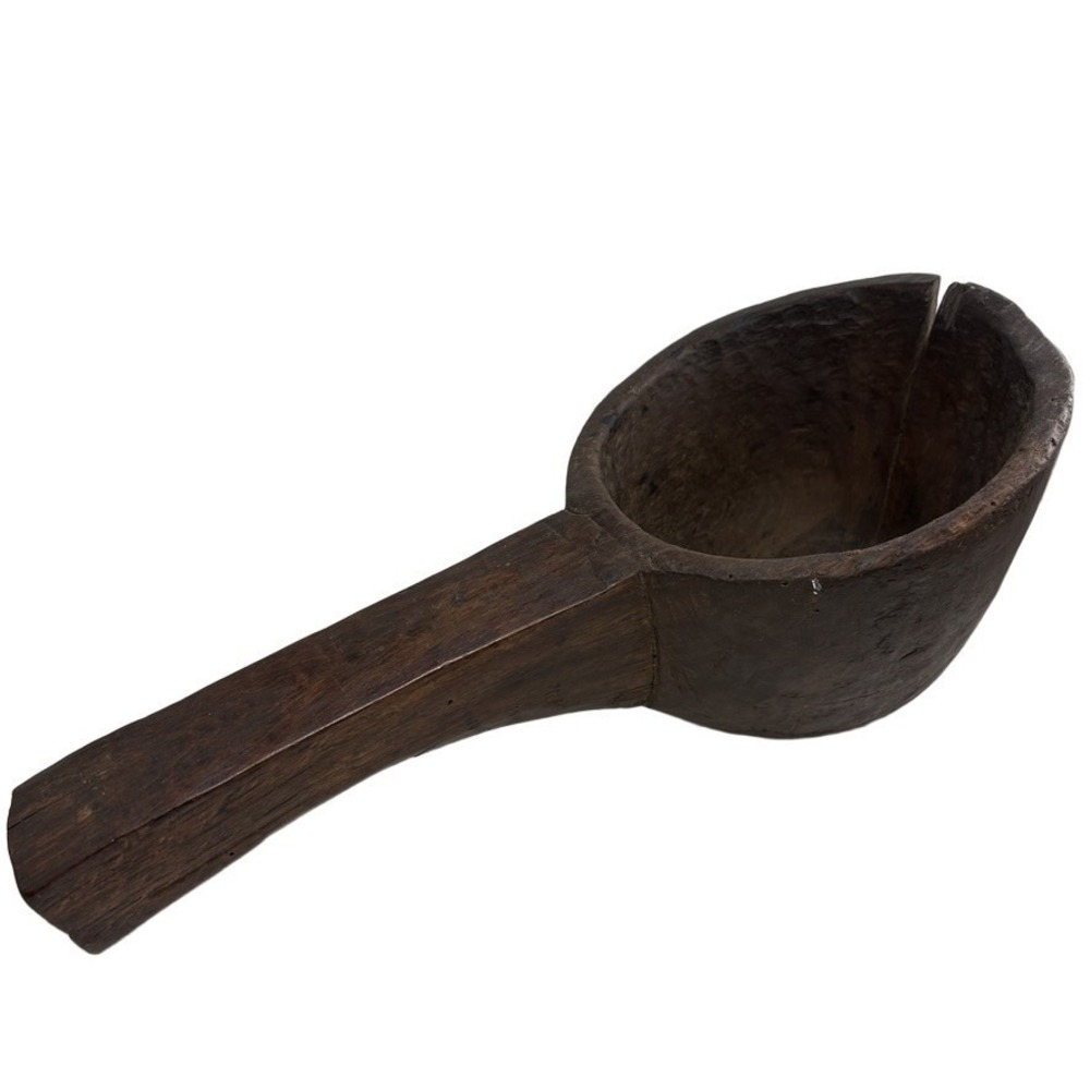 Large Antique Primitive Wooden‎ Handled Bowl Ladle Hand Carved Folk Art